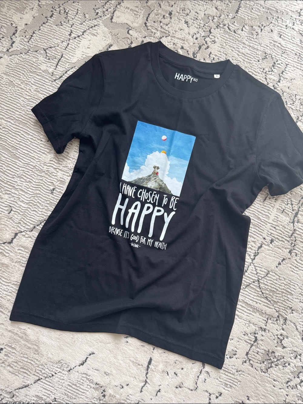 Black Graphic Short-Sleeve Tee - 'Be Happy' Print